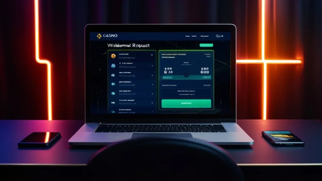 Suivi d'une demande de retrait dans une interface de casino sombre