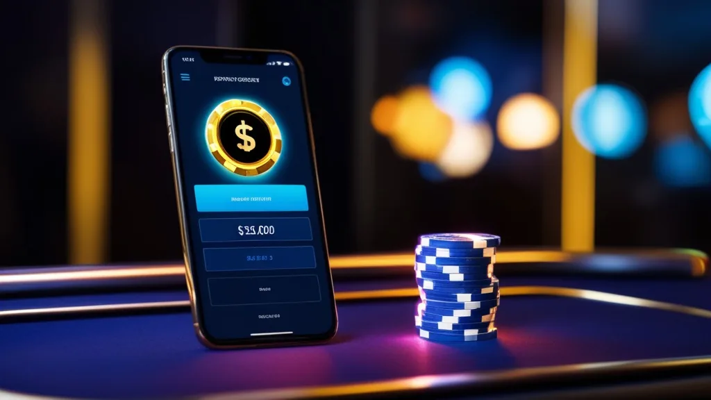 Petit dépôt affiché sur un écran dans un casino sombre