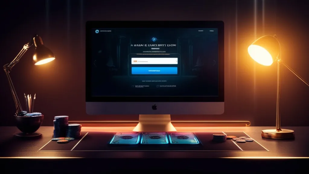 Écran de connexion au compte avec ambiance de casino sombre et néons