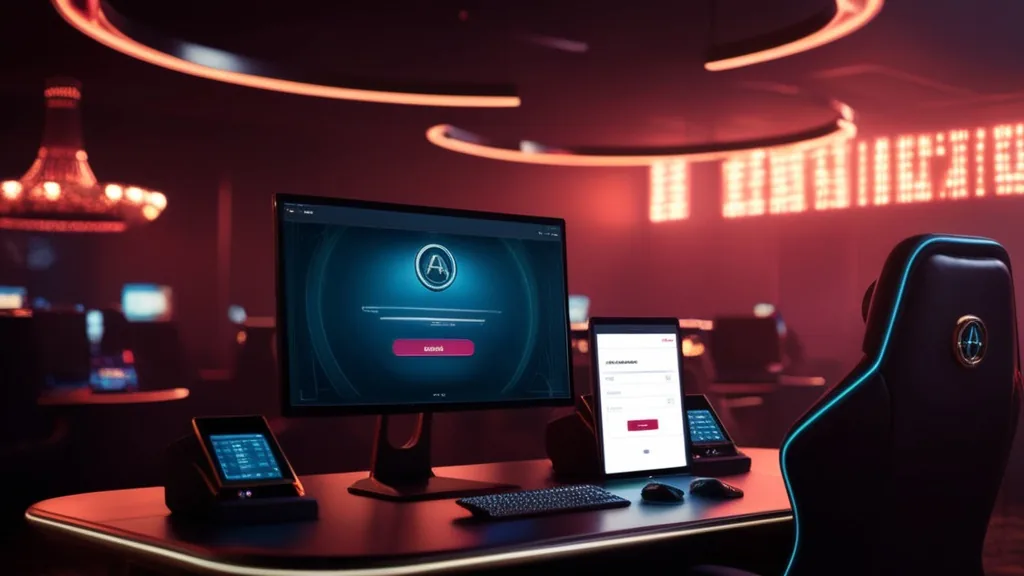 Écran de connexion en erreur dans une ambiance de casino sombre